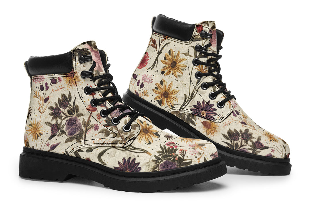 Enchanted Blossoms Classic Boots - High Quality Micro-Suede Weatherproof Vegan Shoes with Stitched on Soles