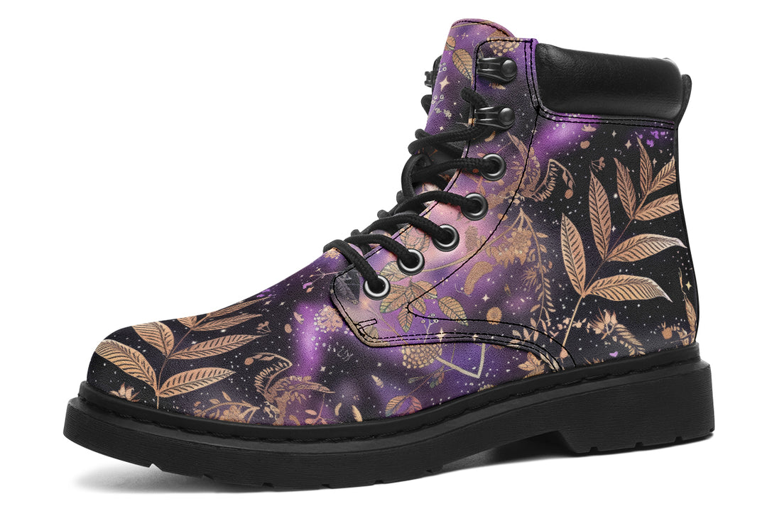 Galactic Bloom Classic Boots - High Quality Micro-Suede Weatherproof Vegan Shoes with Stitched on Soles