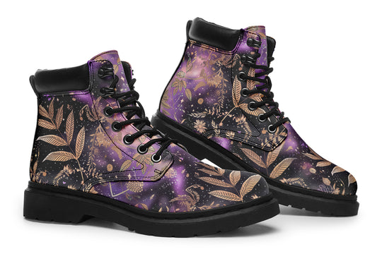 Galactic Bloom Classic Boots - High Quality Micro-Suede Weatherproof Vegan Shoes with Stitched on Soles