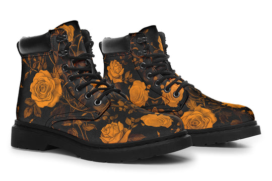 Golden Rose Romance Classic Boots - High Quality Micro-Suede Weatherproof Vegan Shoes with Stitched on Soles