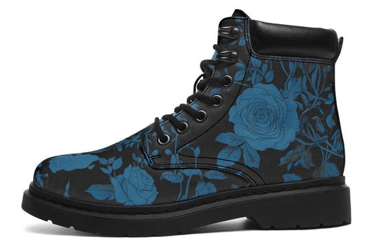 Midnight Rose Romance Classic Boots - High Quality Micro-Suede Weatherproof Vegan Shoes with Stitched on Soles