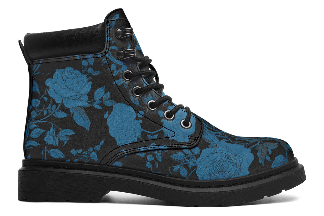 Midnight Rose Romance Classic Boots - High Quality Micro-Suede Weatherproof Vegan Shoes with Stitched on Soles