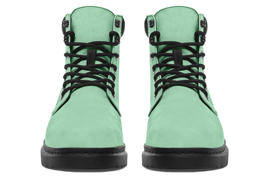 Mint Green Classic Boots - High Quality Micro-Suede Weatherproof Vegan Shoes with Stitched on Soles