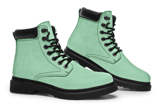 Mint Green Classic Boots - High Quality Micro-Suede Weatherproof Vegan Shoes with Stitched on Soles