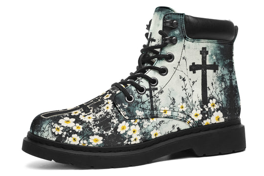 Mourning Petals Classic Boots - High Quality Micro-Suede Weatherproof Vegan Shoes with Stitched on Soles