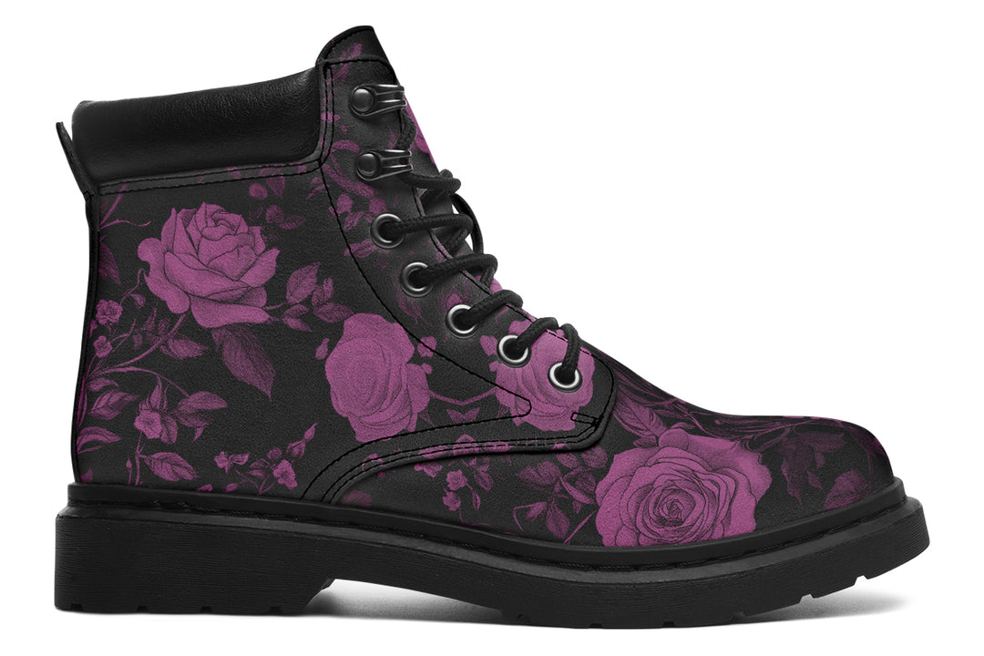 Mystic Rose Romance Classic Boots - High Quality Micro-Suede Weatherproof Vegan Shoes with Stitched on Soles