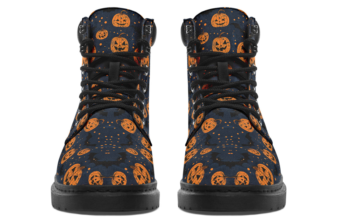 Pumpkin Party Classic Boots - High Quality Micro-Suede Weatherproof Vegan Shoes with Stitched on Soles