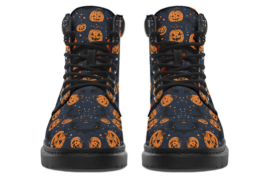 Pumpkin Party Classic Boots - High Quality Micro-Suede Weatherproof Vegan Shoes with Stitched on Soles