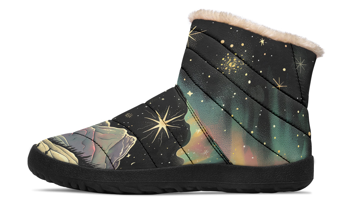 Northern Lights Comfy Winter Boots Warm Vegan Boots with Side Zipper and Anti Slip Soles