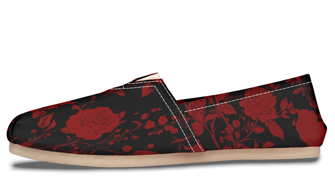 Blood Rose Romance Espadrilles - Lightweight Canvas Slip-Ons with Elastic V for Easy Comfort