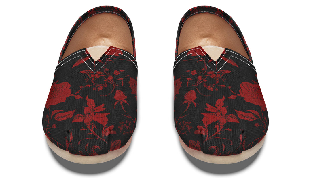 Blood Rose Romance Espadrilles - Lightweight Canvas Slip-Ons with Elastic V for Easy Comfort