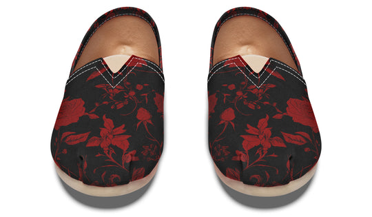 Blood Rose Romance Espadrilles - Lightweight Canvas Slip-Ons with Elastic V for Easy Comfort