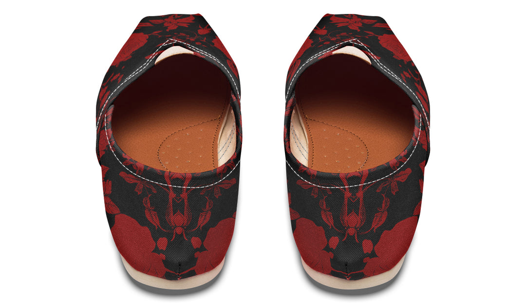 Blood Rose Romance Espadrilles - Lightweight Canvas Slip-Ons with Elastic V for Easy Comfort