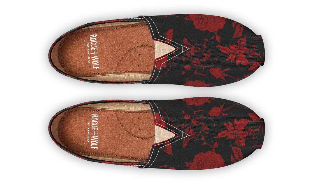 Blood Rose Romance Espadrilles - Lightweight Canvas Slip-Ons with Elastic V for Easy Comfort