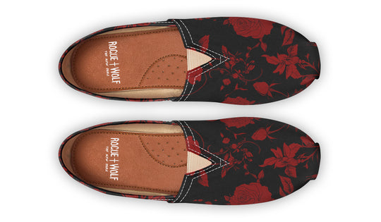 Blood Rose Romance Espadrilles - Lightweight Canvas Slip-Ons with Elastic V for Easy Comfort