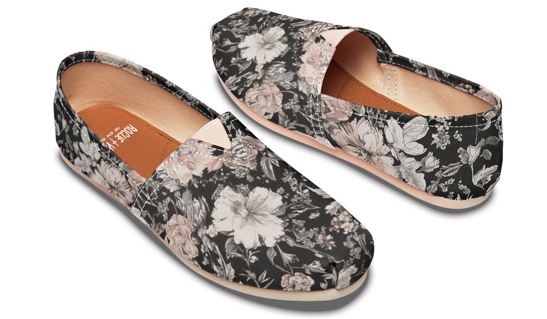 Vintage Peonies Espadrilles - Lightweight Canvas Slip-Ons with Elastic V for Easy Comfort