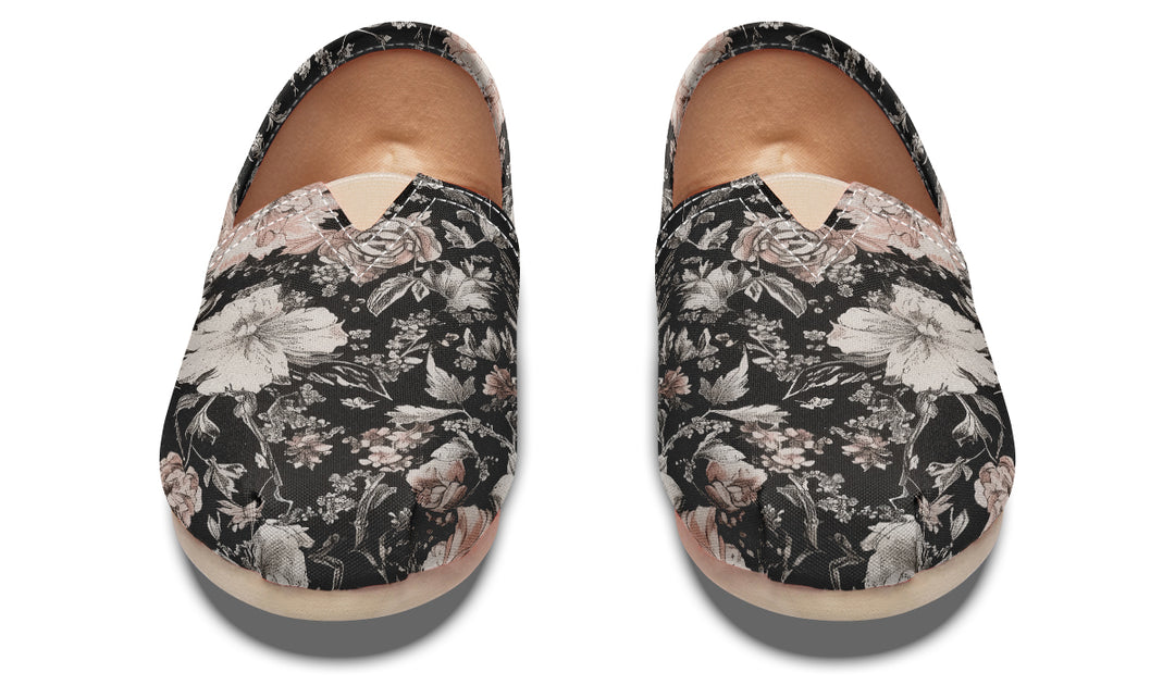 Vintage Peonies Espadrilles - Lightweight Canvas Slip-Ons with Elastic V for Easy Comfort