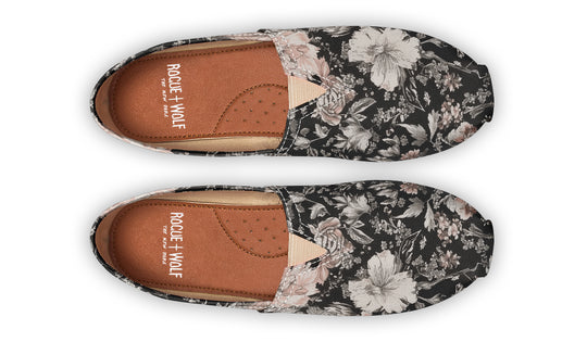 Vintage Peonies Espadrilles - Lightweight Canvas Slip-Ons with Elastic V for Easy Comfort