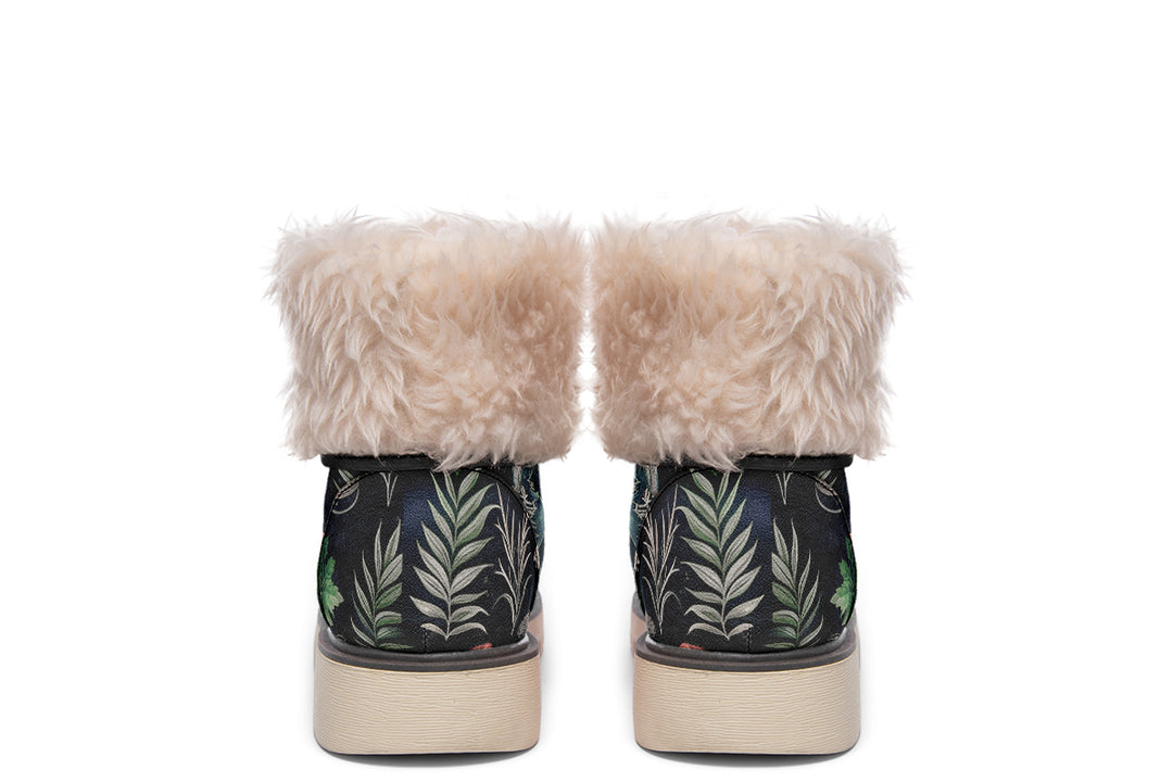 Apothecary Haven Fold Over Winter Boots - Microsuede Vegan Boots with Fur Lining and Convertible Style