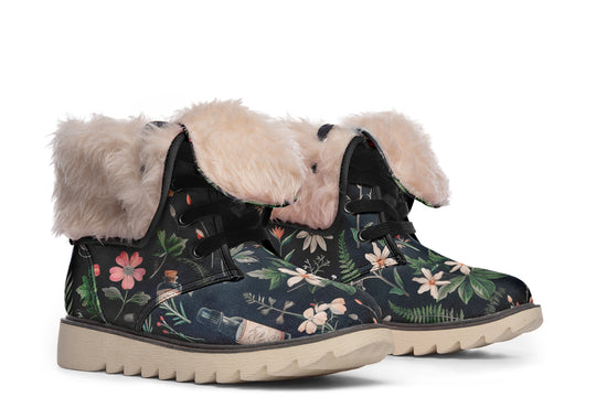 Apothecary Haven Fold Over Winter Boots - Microsuede Vegan Boots with Fur Lining and Convertible Style