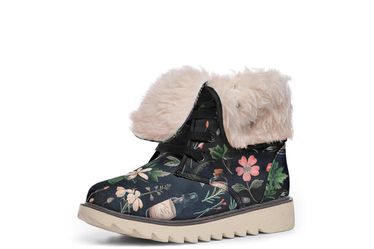 Apothecary Haven Fold Over Winter Boots - Microsuede Vegan Boots with Fur Lining and Convertible Style