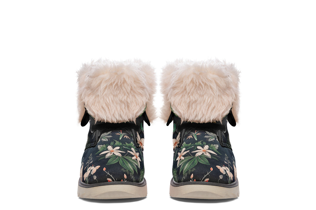 Apothecary Haven Fold Over Winter Boots - Microsuede Vegan Boots with Fur Lining and Convertible Style