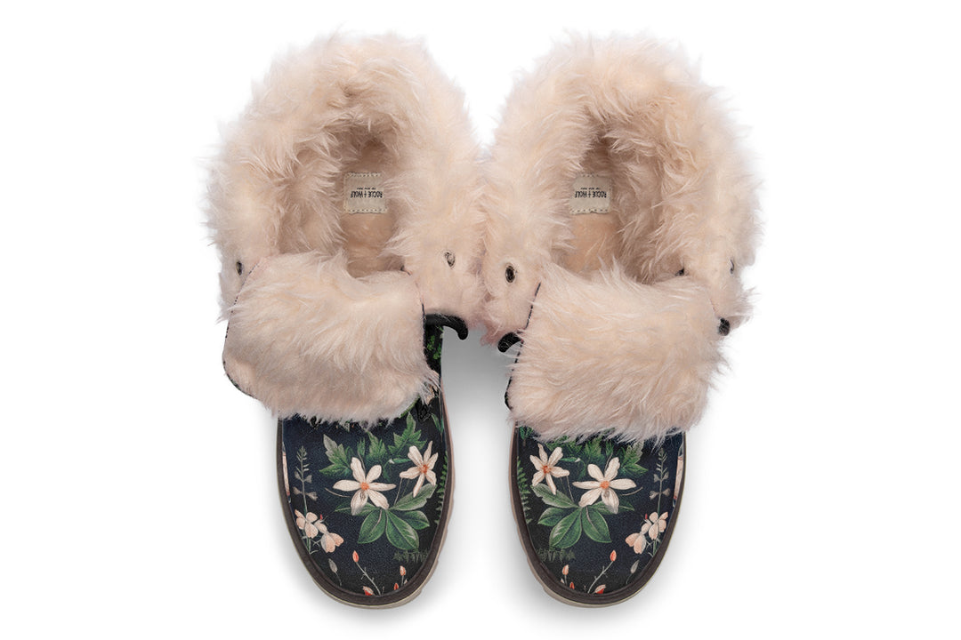 Apothecary Haven Fold Over Winter Boots - Microsuede Vegan Boots with Fur Lining and Convertible Style