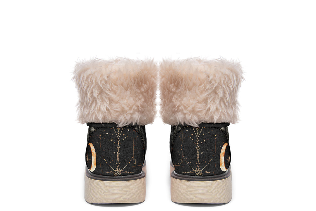 Astral Fox Fold Over Winter Boots - Microsuede Vegan Boots with Fur Lining and Convertible Style