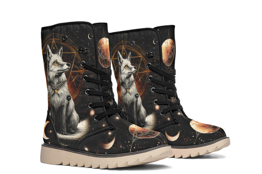 Astral Fox Fold Over Winter Boots - Microsuede Vegan Boots with Fur Lining and Convertible Style