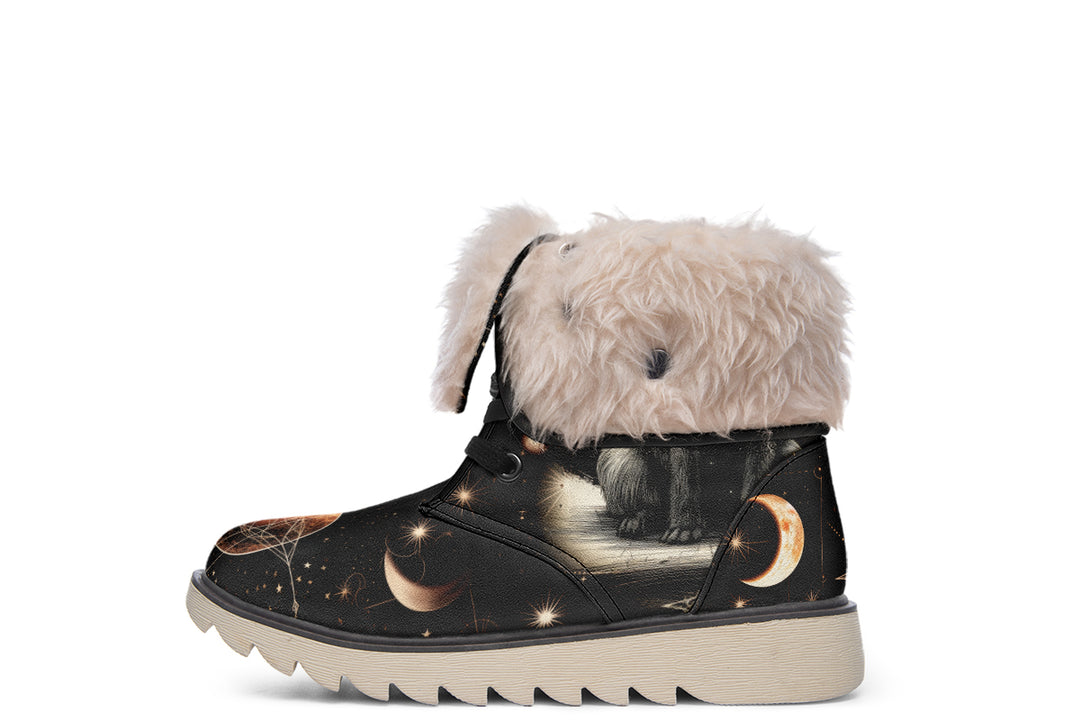 Astral Fox Fold Over Winter Boots - Microsuede Vegan Boots with Fur Lining and Convertible Style