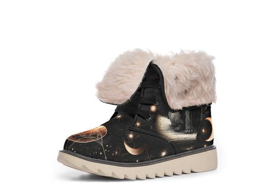 Astral Fox Fold Over Winter Boots - Microsuede Vegan Boots with Fur Lining and Convertible Style