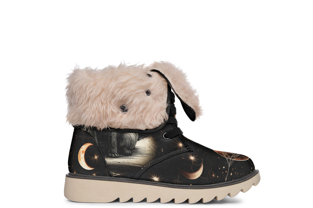 Astral Fox Fold Over Winter Boots - Microsuede Vegan Boots with Fur Lining and Convertible Style