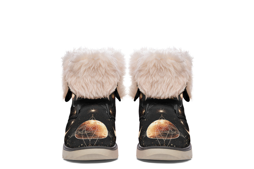 Astral Fox Fold Over Winter Boots - Microsuede Vegan Boots with Fur Lining and Convertible Style