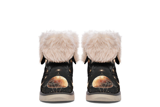 Astral Fox Fold Over Winter Boots - Microsuede Vegan Boots with Fur Lining and Convertible Style