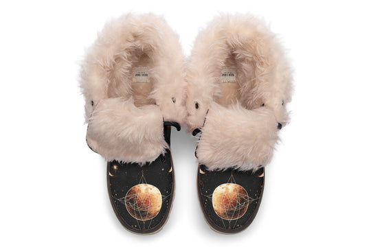 Astral Fox Fold Over Winter Boots - Microsuede Vegan Boots with Fur Lining and Convertible Style