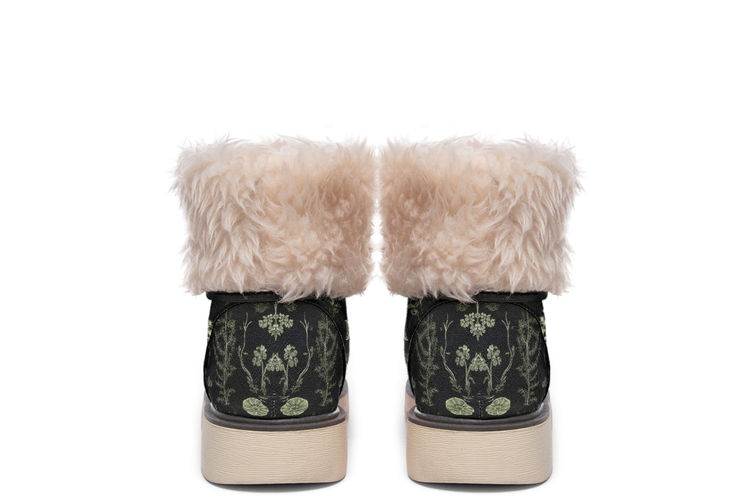 Autumn Memoir Fold Over Winter Boots - Microsuede Vegan Boots with Fur Lining and Convertible Style