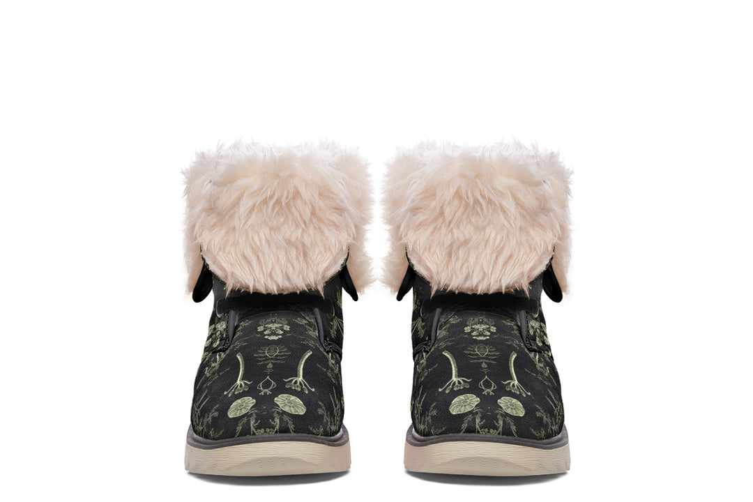 Autumn Memoir Fold Over Winter Boots - Microsuede Vegan Boots with Fur Lining and Convertible Style