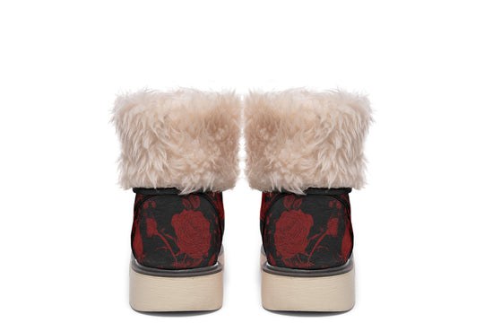 Blood Rose Romance Fold Over Winter Boots - Microsuede Vegan Boots with Fur Lining and Convertible Style