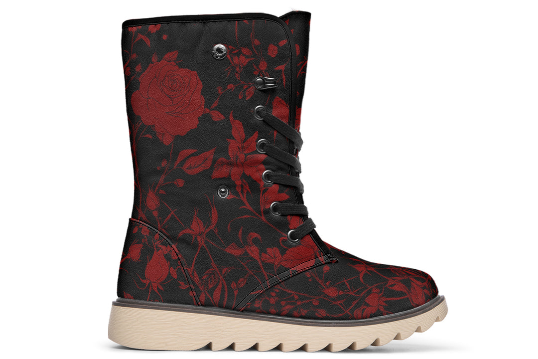 Blood Rose Romance Fold Over Winter Boots - Microsuede Vegan Boots with Fur Lining and Convertible Style