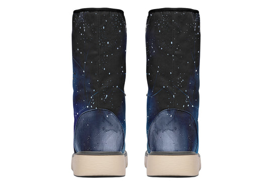 Deep Blue Fold Over Winter Boots - Microsuede Vegan Boots with Fur Lining and Convertible Style