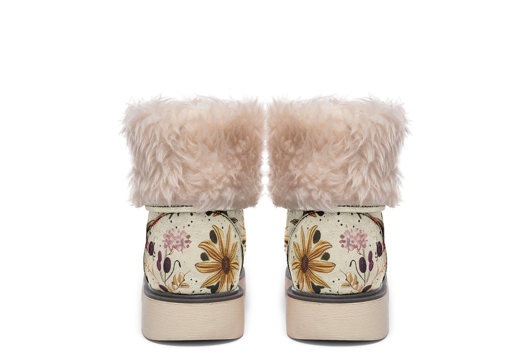 Enchanted Blossoms Fold Over Winter Boots - Microsuede Vegan Boots with Fur Lining and Convertible Style