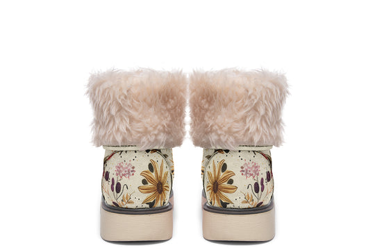 Enchanted Blossoms Fold Over Winter Boots - Microsuede Vegan Boots with Fur Lining and Convertible Style