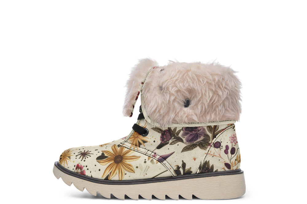 Enchanted Blossoms Fold Over Winter Boots - Microsuede Vegan Boots with Fur Lining and Convertible Style