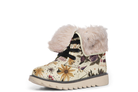 Enchanted Blossoms Fold Over Winter Boots - Microsuede Vegan Boots with Fur Lining and Convertible Style