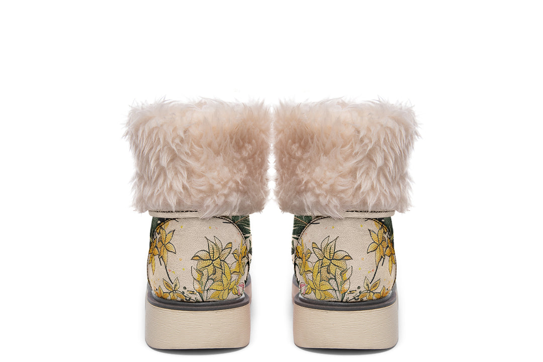 Fernwood Fold Over Winter Boots - Microsuede Vegan Boots with Fur Lining and Convertible Style