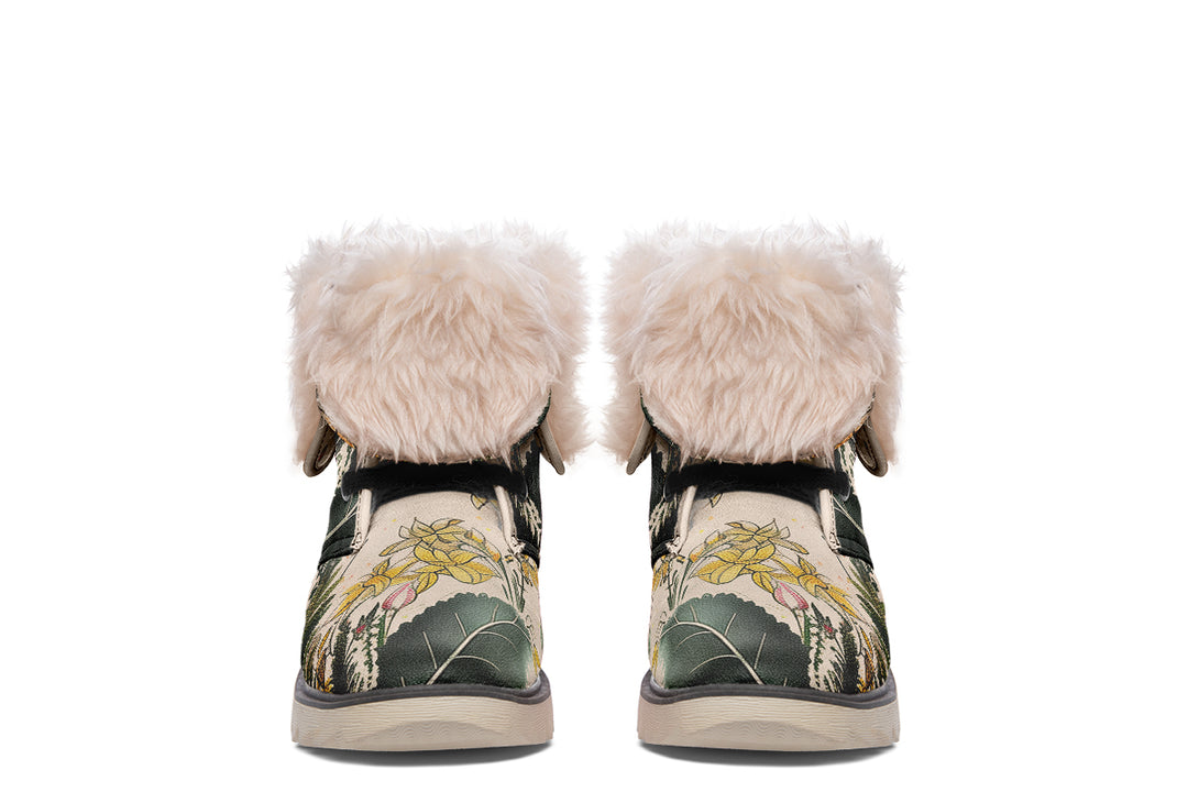 Fernwood Fold Over Winter Boots - Microsuede Vegan Boots with Fur Lining and Convertible Style