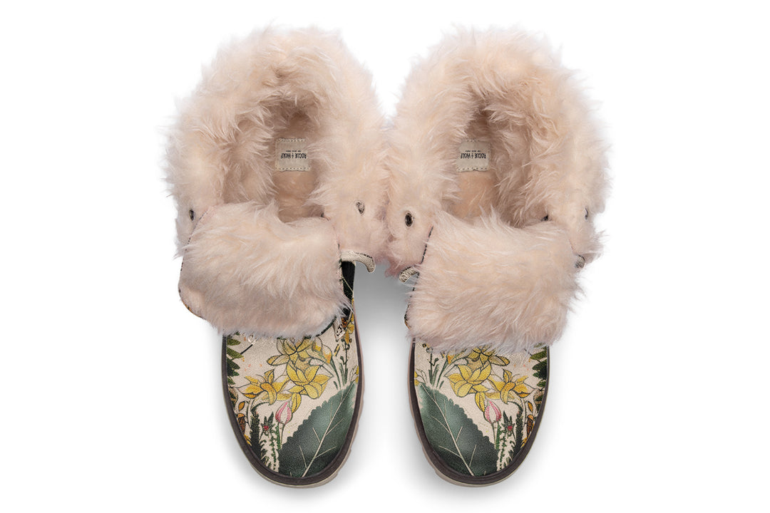 Fernwood Fold Over Winter Boots - Microsuede Vegan Boots with Fur Lining and Convertible Style