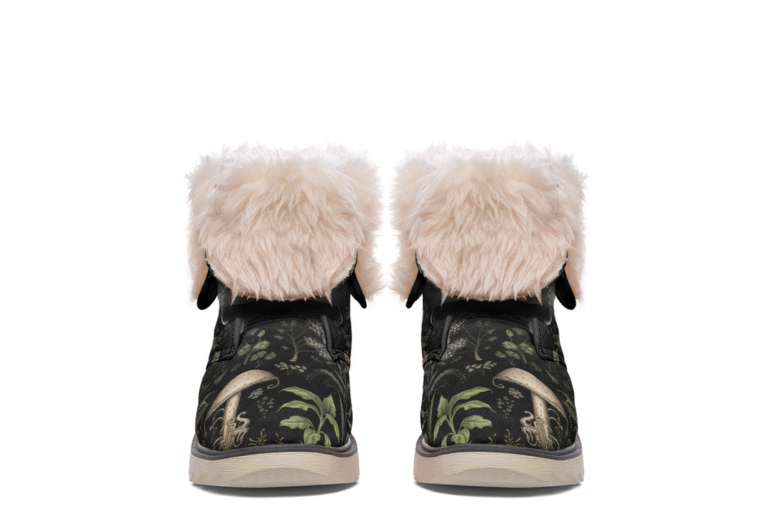 Foraging Fold Over Winter Boots - Microsuede Vegan Boots with Fur Lining and Convertible Style