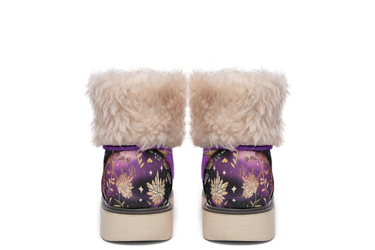 Galactic Bloom Fold Over Winter Boots - Microsuede Vegan Boots with Fur Lining and Convertible Style