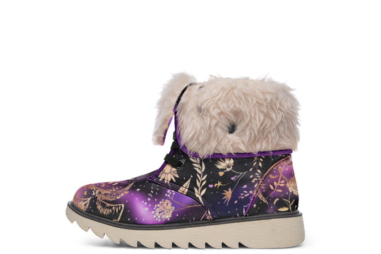 Galactic Bloom Fold Over Winter Boots - Microsuede Vegan Boots with Fur Lining and Convertible Style